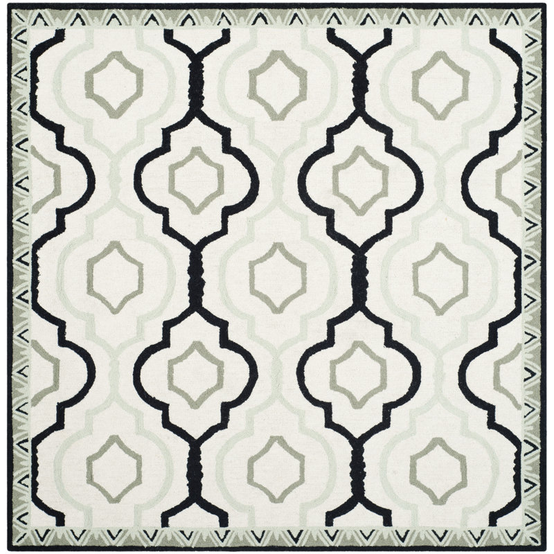 Jonsson Hand Hooked Wool Pile Geometric Rug, Square 6'
