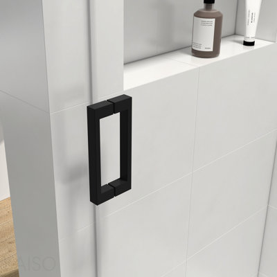 Porte de douche coulissante sans cadre à fermeture amortie, 142-152 cm (L) x 193 cm (H), en verre trempé de 6 mm d'épaisseur, avec film anti-explosion, noir mat GF-24D01-60MBX