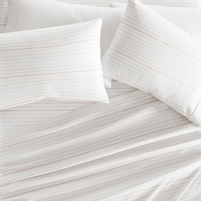Ensemble de draps en microfibre ultra douce, Rayures terre cuite, Ensemble de draps pour lit double avec 2 taies d'o