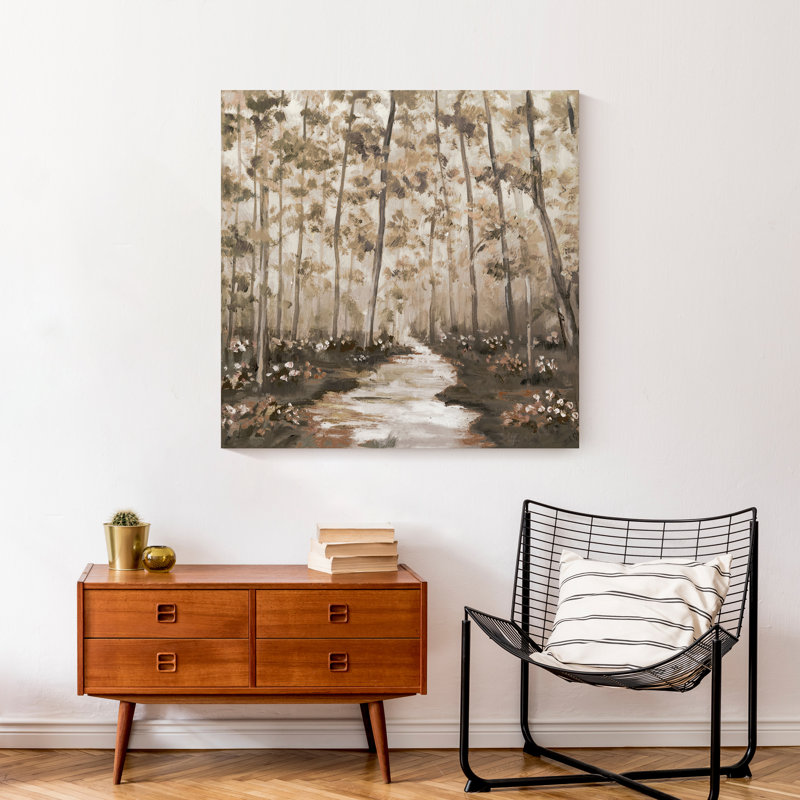 Chemin bordé d'arbres sur toile, H 30 po x l 30 po x P 1,25 po