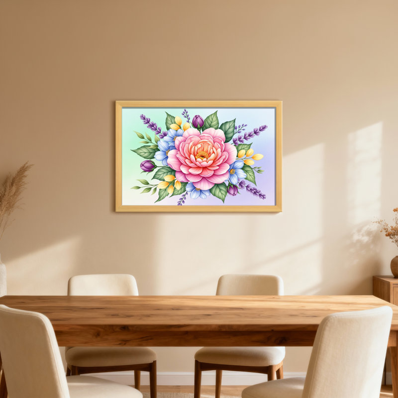Plantes et fleurs - rose et fleurs diverses avec feuilles vertes, H 12 po x l 18 po, Toile tendue, Ne s’applique pas