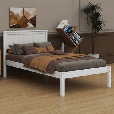 Base de lit plateforme avec tête de lit, support à lattes de bois