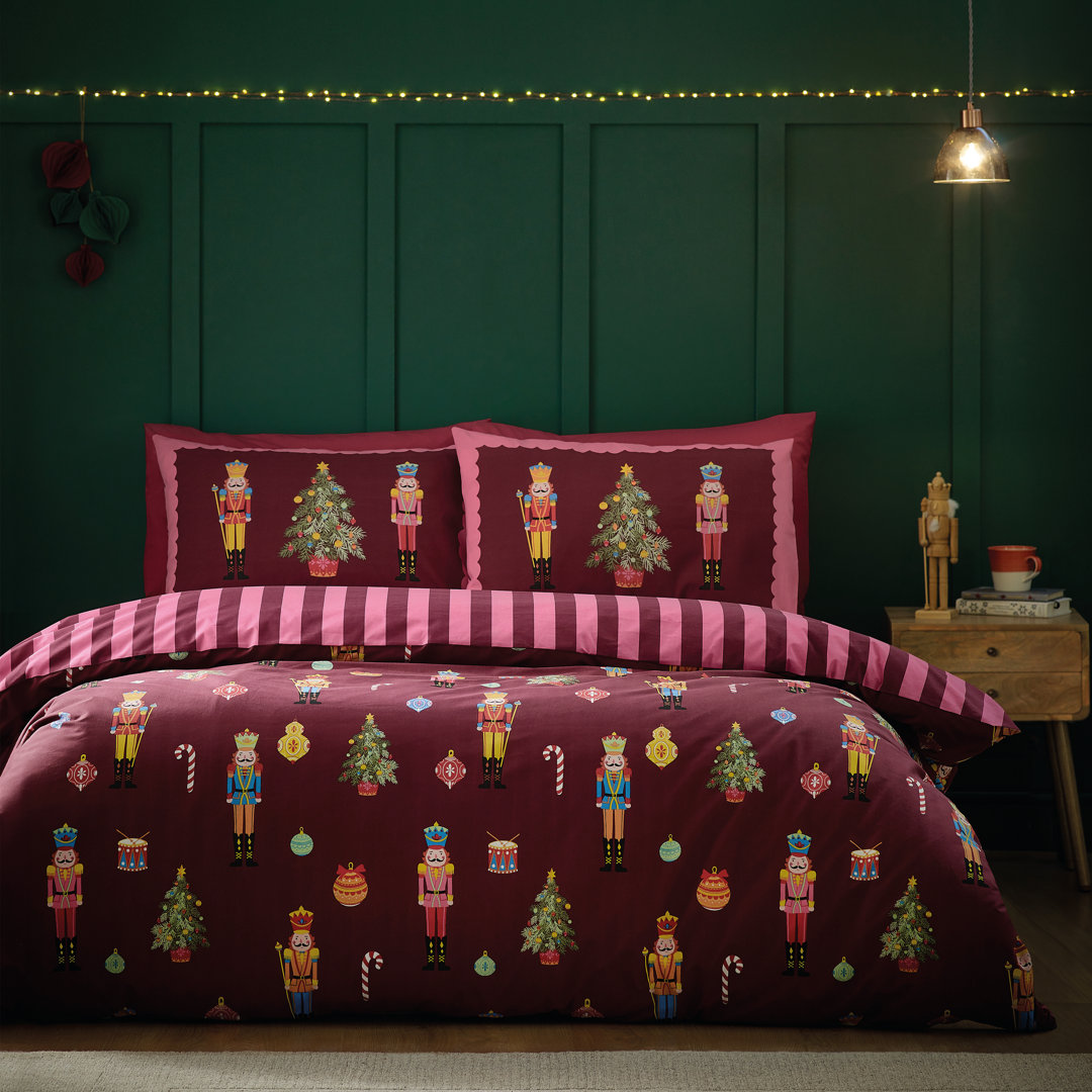 Christmas Nutcracker Stripe Reversible Duvet Cover Set