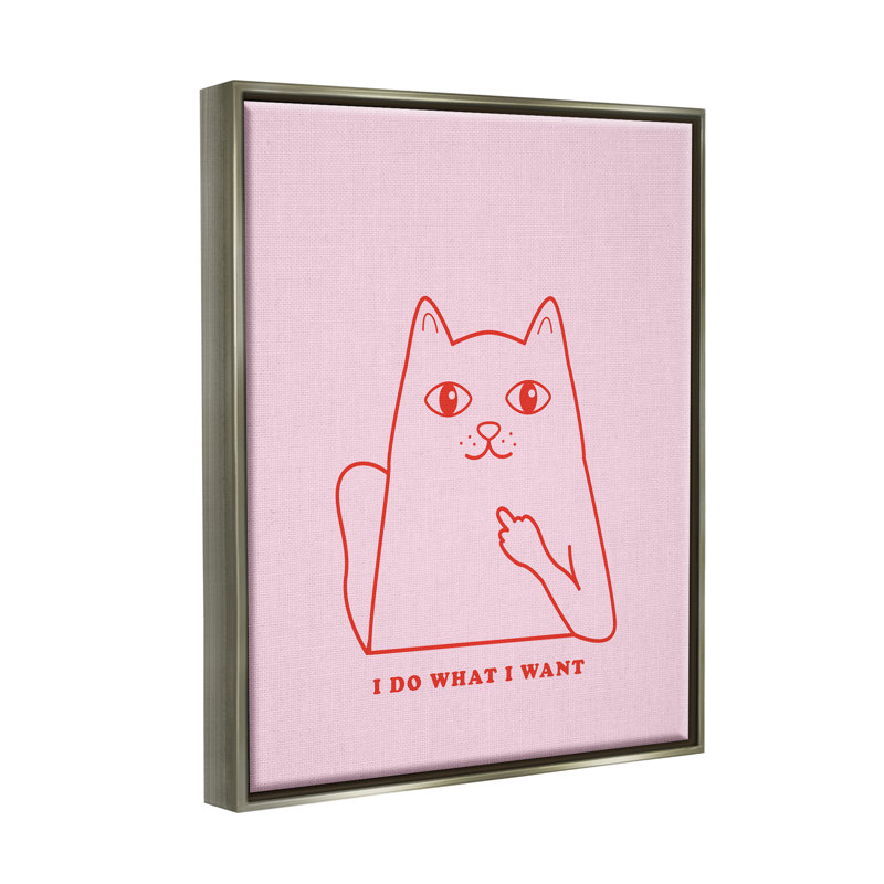Cadre pour chat Do What I Want par House of Lulu, H 31 po x l 25 po x P 1,7 po, Cadre flottant gris lustré