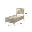 Lit double en cuir champagne - éclairage à DEL, rangement, contemporain synthétique avec champagne et rangement pratique