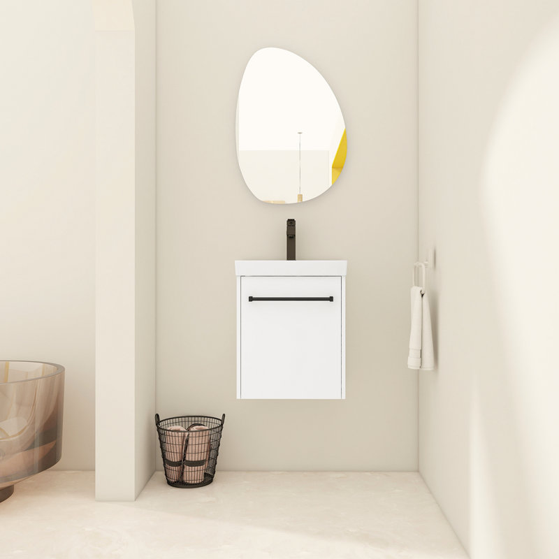 Meuble-lavabo flottant mural 18 po avec lavabo en céramique et porte d'armoire à fermeture en douceur, pour petite salle de bain