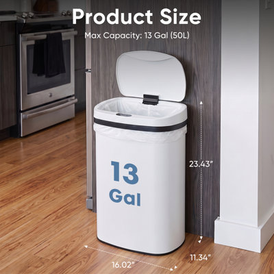 Poubelle à capteur de mouvement 13 gallons, poubelle automatique sans contact en acier inoxydable 50 L avec couvercle intelligent