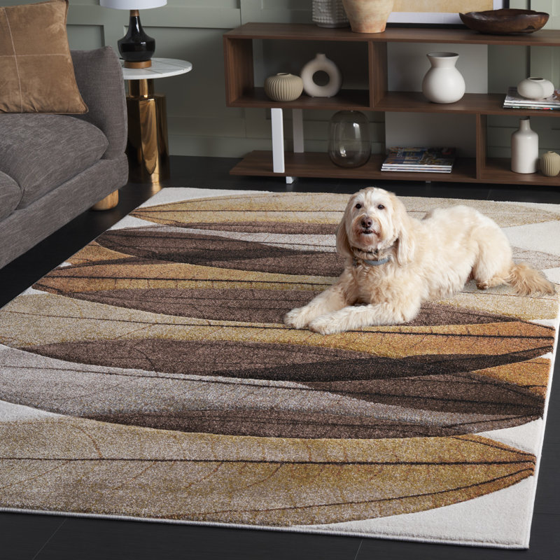 Tapis floral Jeromie Performance, Brun / Noir / Ivoire, Rectangle 9 pi x 12 pi