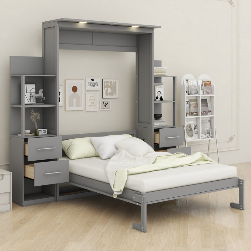 Lit escamotable avec tablettes Murphy, Gris