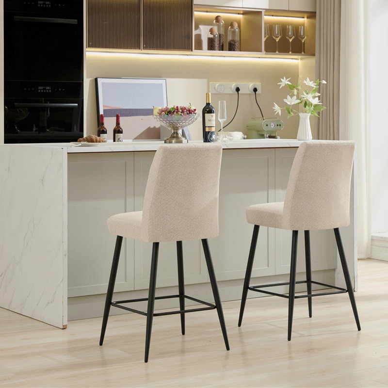 Ensemble de 2 chaises de salle à manger, pieds de fer réglables et chaises de bar simples en velours beige, Beige
