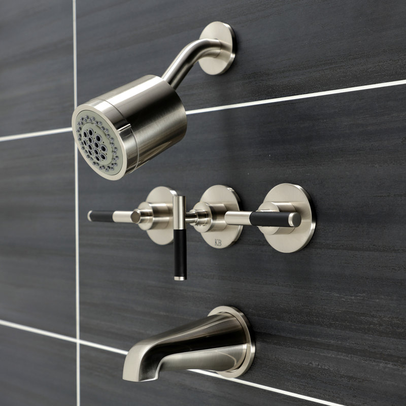 Kingston Brass Kaiser Triple-Handle Tub and Shower Faucet, Brushed Nickel