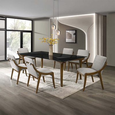 Table de salle à manger rectangulaire, plateau en verre et chêne rétro