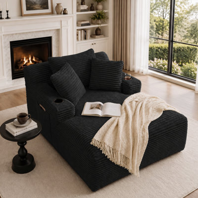 67" Oversized Cloud Corduroy Sleeper Sofa With Side Book Pocket And Armrest Cup Holder