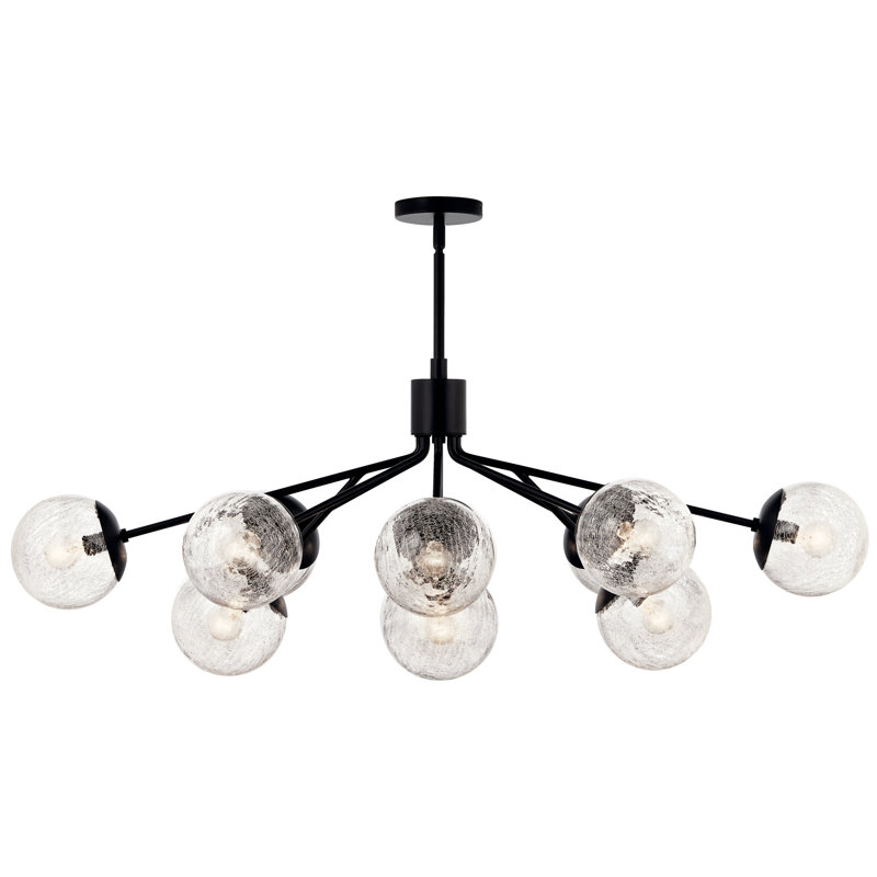 Steel Dimmable Globe Chandelier, Satin Black, 12, 17.75" H x 26.75" W x 48" D
