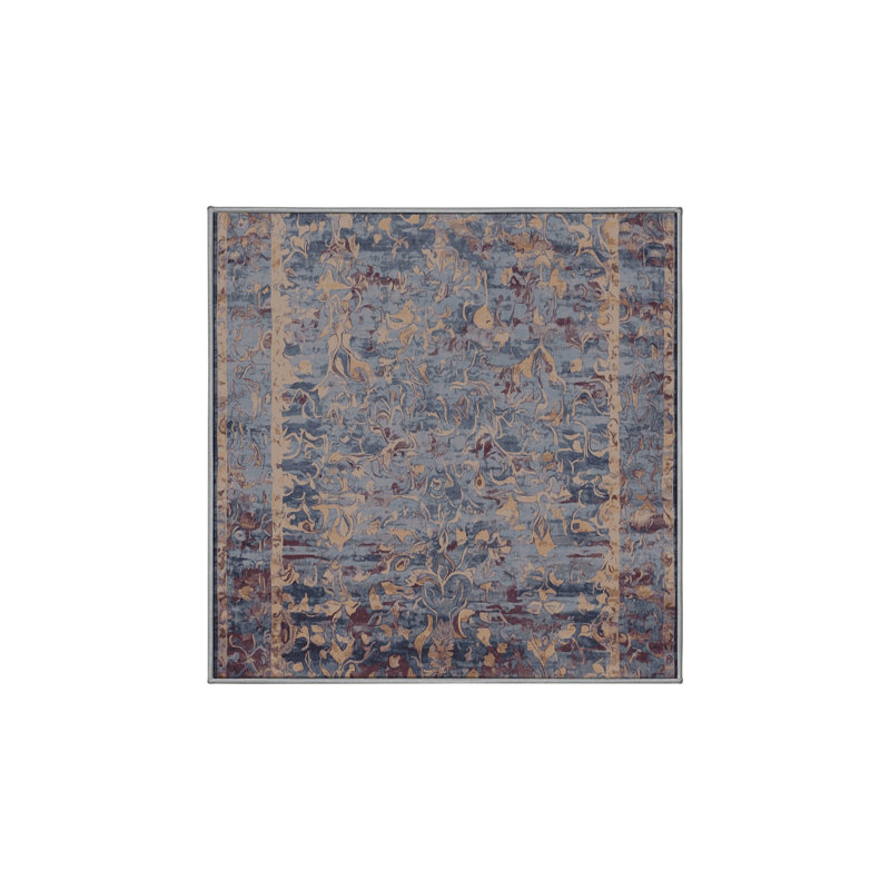 Machine Washable Gray Area Rug, Square 3'