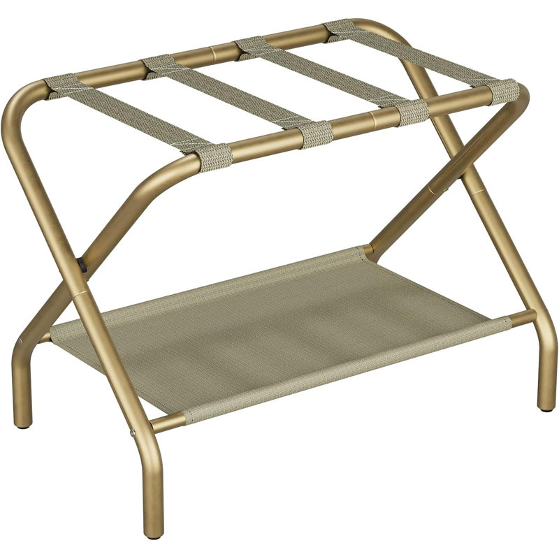 Foldable Suitcase Stand With Fabric Storage Shelf