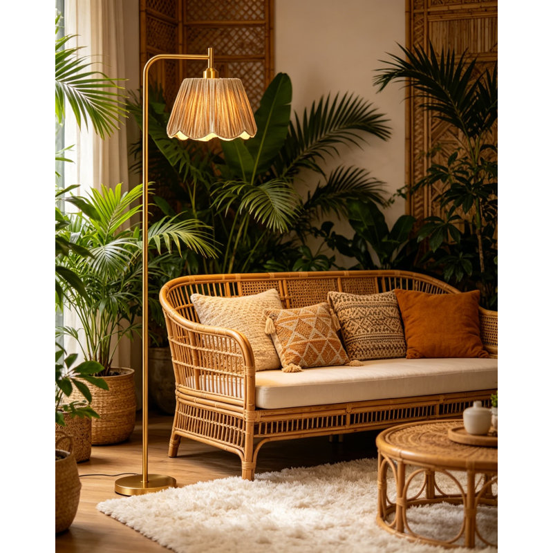 Lampe sur pied Boho avec télécommande et interrupteur au pied, lampe sur pied à intensité variable avec abat-jour texturé pour salon, chambre à coucher et coin lecture (ampoule incluse)