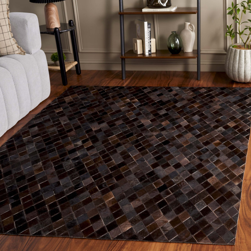 Schaible Hand Woven Leather Geometric Rug, Rectangle 5' x 8'