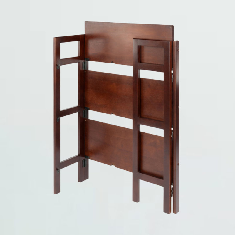 Arlowe Etagere Bookcase with Three Foldable Shelf in Brown Finish, 38.21'' H X 27.51'' W X 11.21'' D, Brown