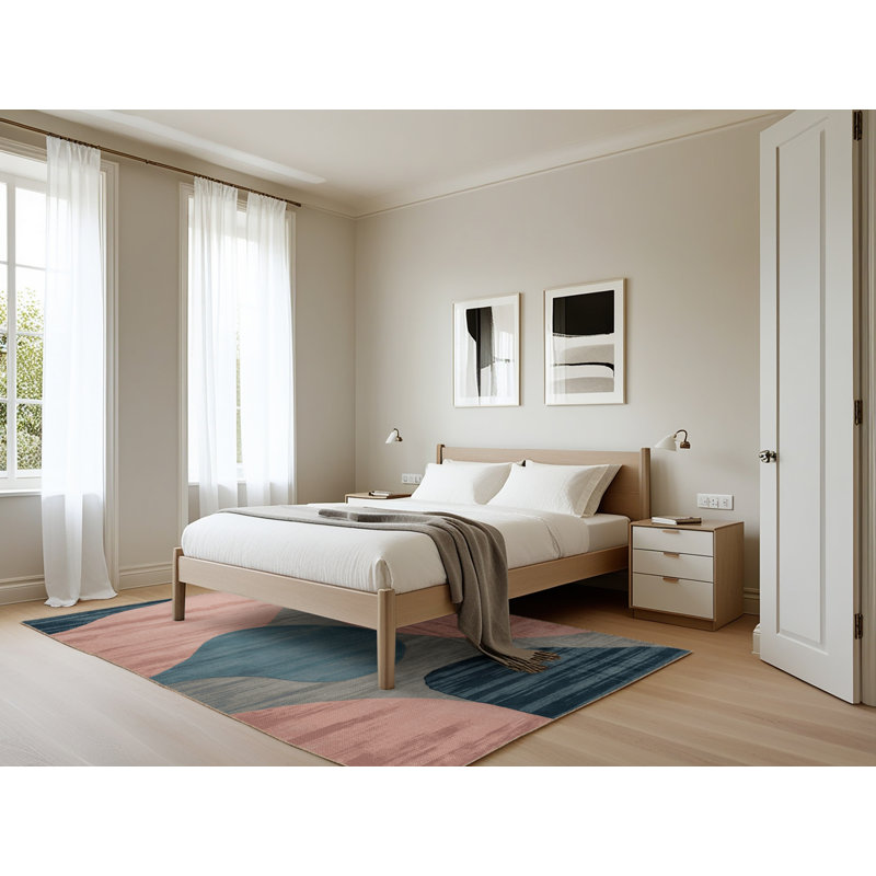 Tapis rose aquarelle lavable à la machine, Rectangle 5 pi x 7 pi