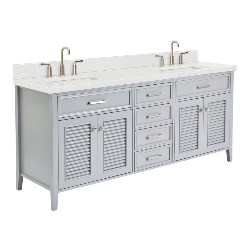 Ensemble de meuble-lavabo double 73 po Hamil, Gris, 72", Quartz blanc de Carrare