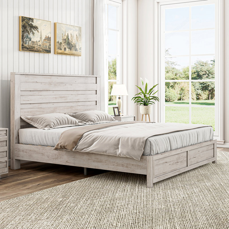 Marro Farmhouse Overlapped Wood Platform Bed, Queen, White