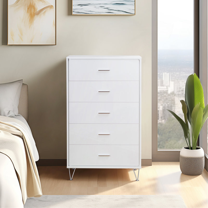 Commode 5 tiroirs Deoss, Blanc