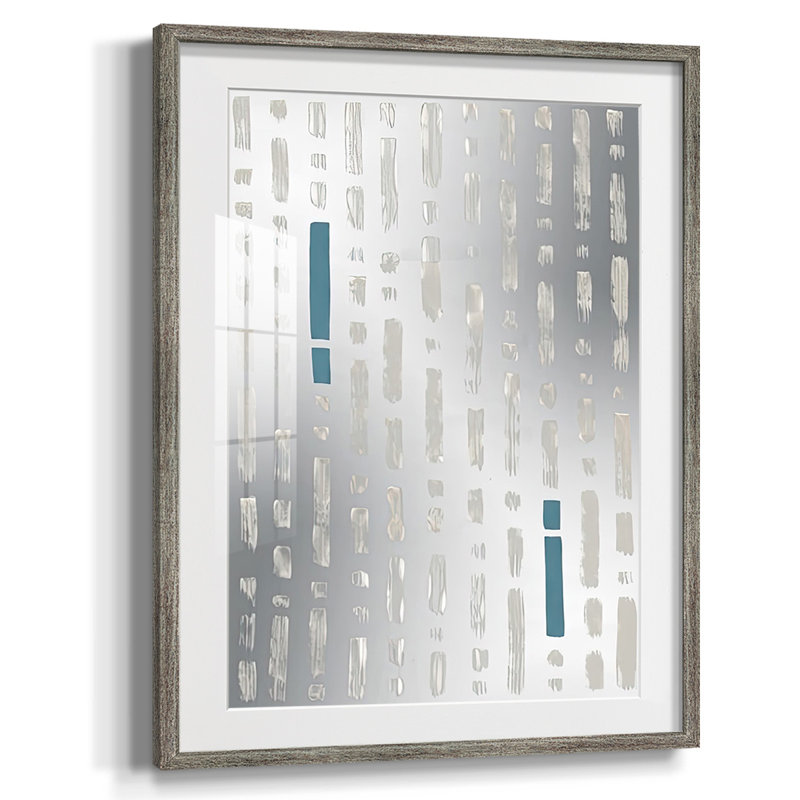 «Printed Brushwork II» - peinture à cadre unique, Argent patiné