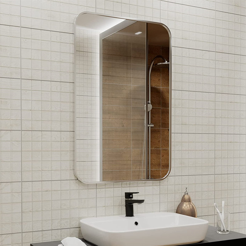 Aluminum Framed Rectangle Wall Mounted Bathroom / Vanity Mirror, Silver, 24'' x 36''