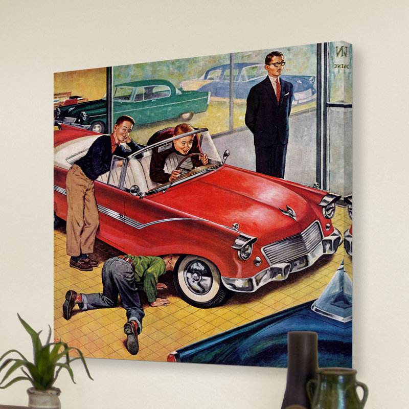 «Showroom automobile» - Impression sur toile tendue, H 32 po x l 32 po x P 1,5 po