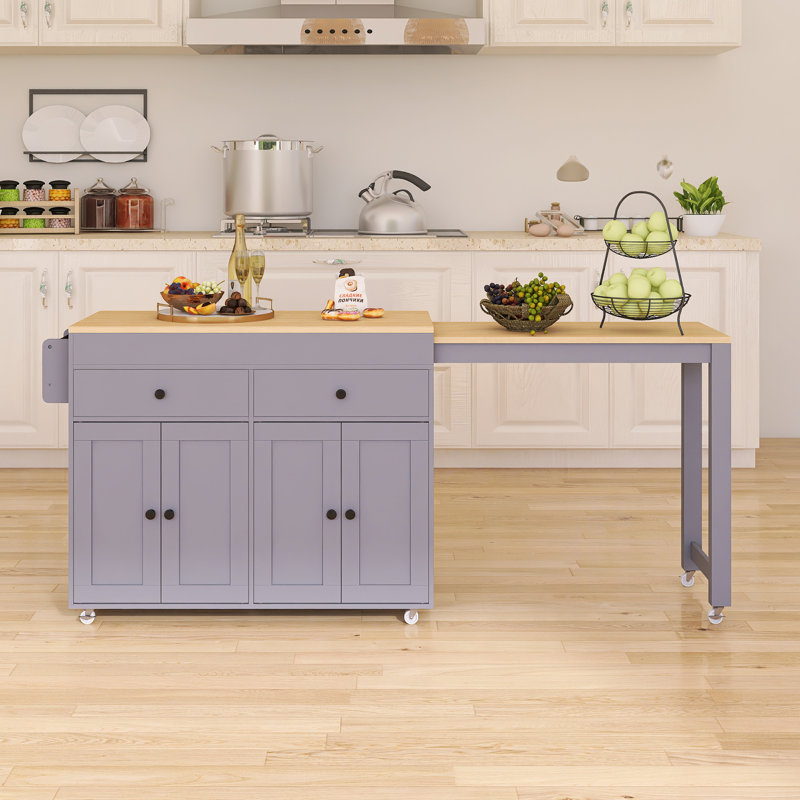 Table de salle à manger extensible 74,50 "avec 2 tiroirs et armoire, Gris