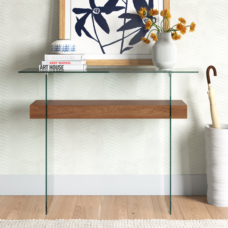 39.4" Narrow Glass Console Table with Storage