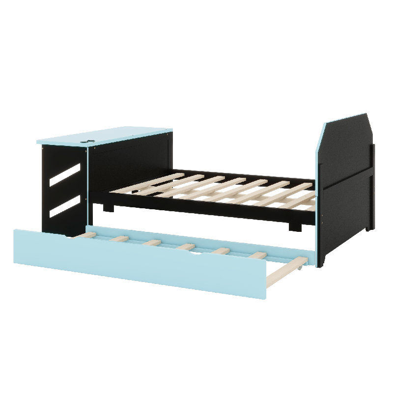 Lit de jour en bois avec couchette, Bleu