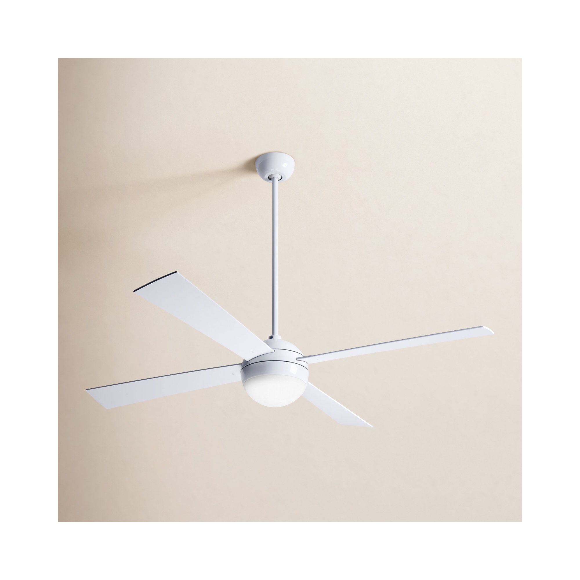 Ball 52'' 4 Blade Ceiling Fan with LED Light Kit, Fan Speed and Light Control (3-wire), White, Gloss White