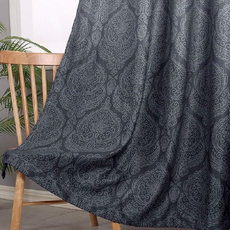 2 Panels Ombre Blackout Curtains for Bedroom - Damask Patterned Thermal Insulated Grommet Curtains, Gradient Window Curtain Panels for Living Room Decoration