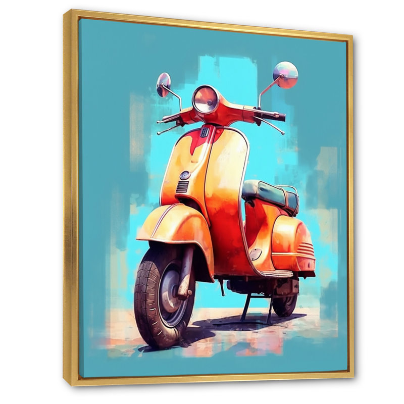 Corail bleu sarcelle, affichage de scooter III sur toile, Cadre flottant doré, H 20 po x l 12 po x P 1 po