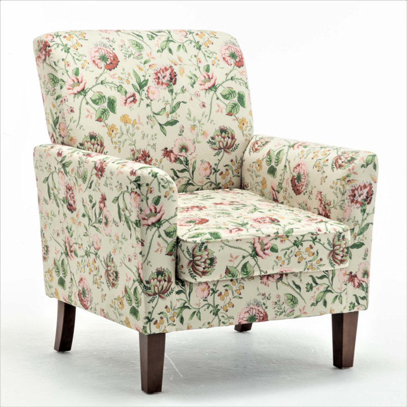 Fauteuil à motifs en mélange de polyester avec structure en bois de bouleau massif, pieds fuselés et rembourrage en mousse pour le salon ou le bureau
