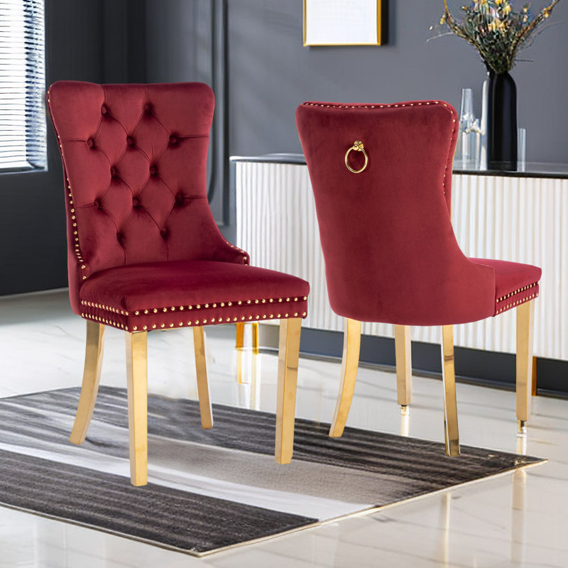 Joshanae 20'' H Tufted Velvet Upholstered Parsons Chair, Red