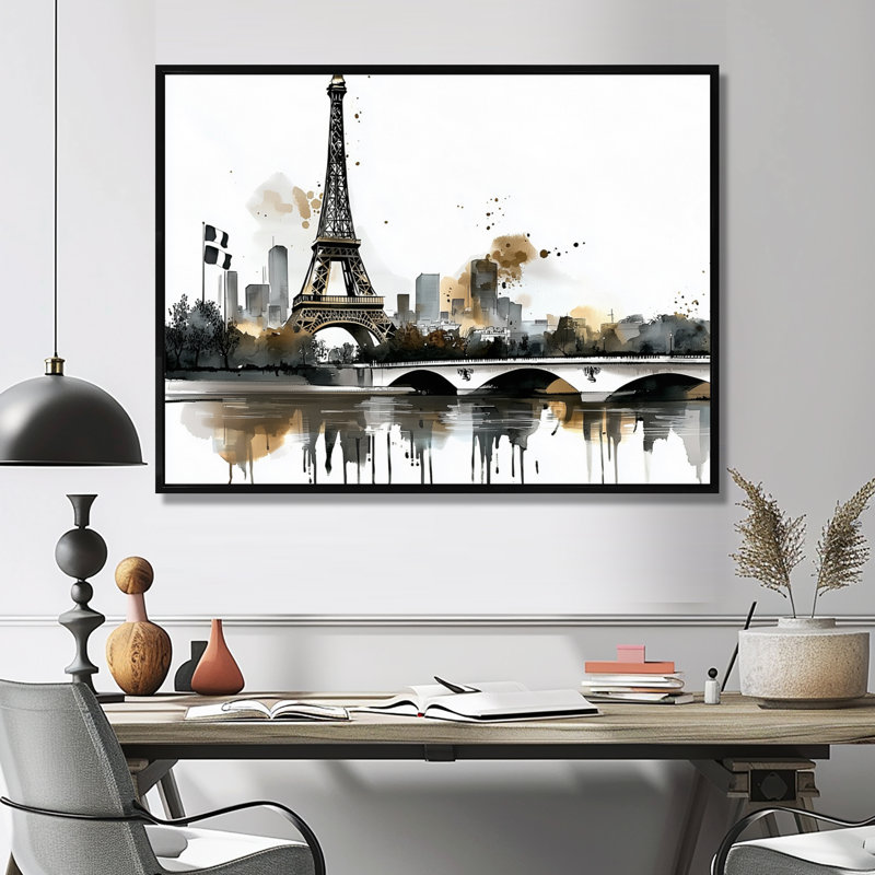 Abstrait Paris Eiffel Twilight Tower III - art mural France, H 12 po x l 20 po, Avec cadre, Noir