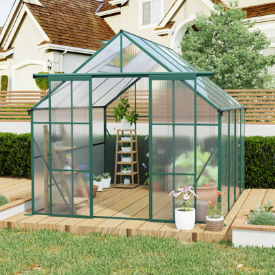 Serre en polycarbonate 8 x 8 avec double porte pour cour arrière verte