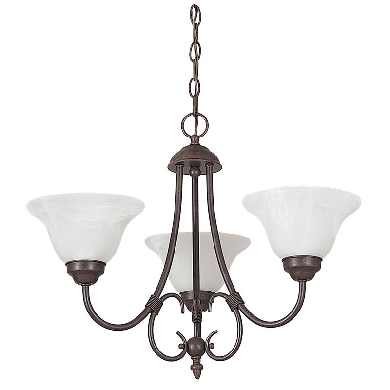 Westphal 3 - Light Shaded Chandelier Pendant, Rubbed Bronze, Faux Alabaster