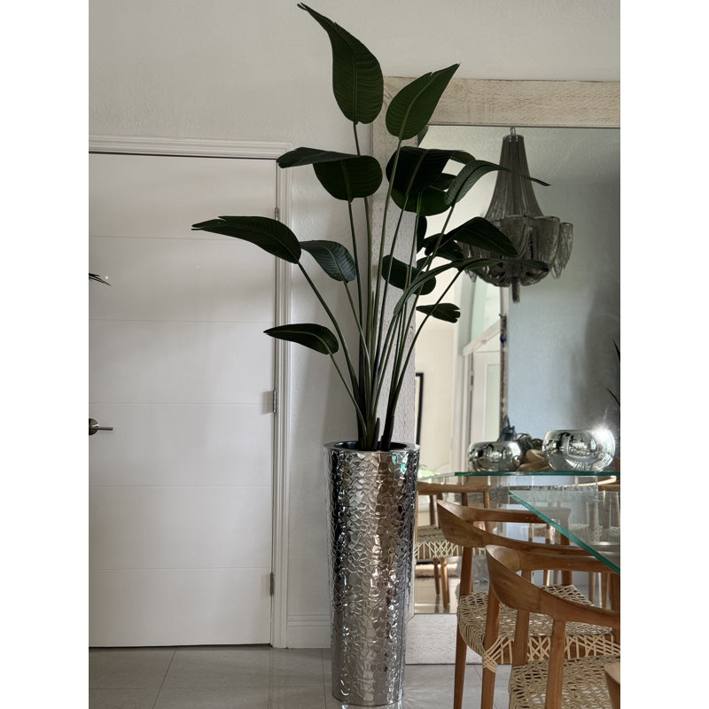 Faux Bird Of Paradise Tree in Metal Planter, Silver, 90" H x 40" W x 24" D