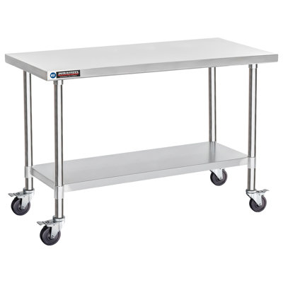 Stainless Steel Movable Table Cart with Adjustable Under Shelf - NSF Certified