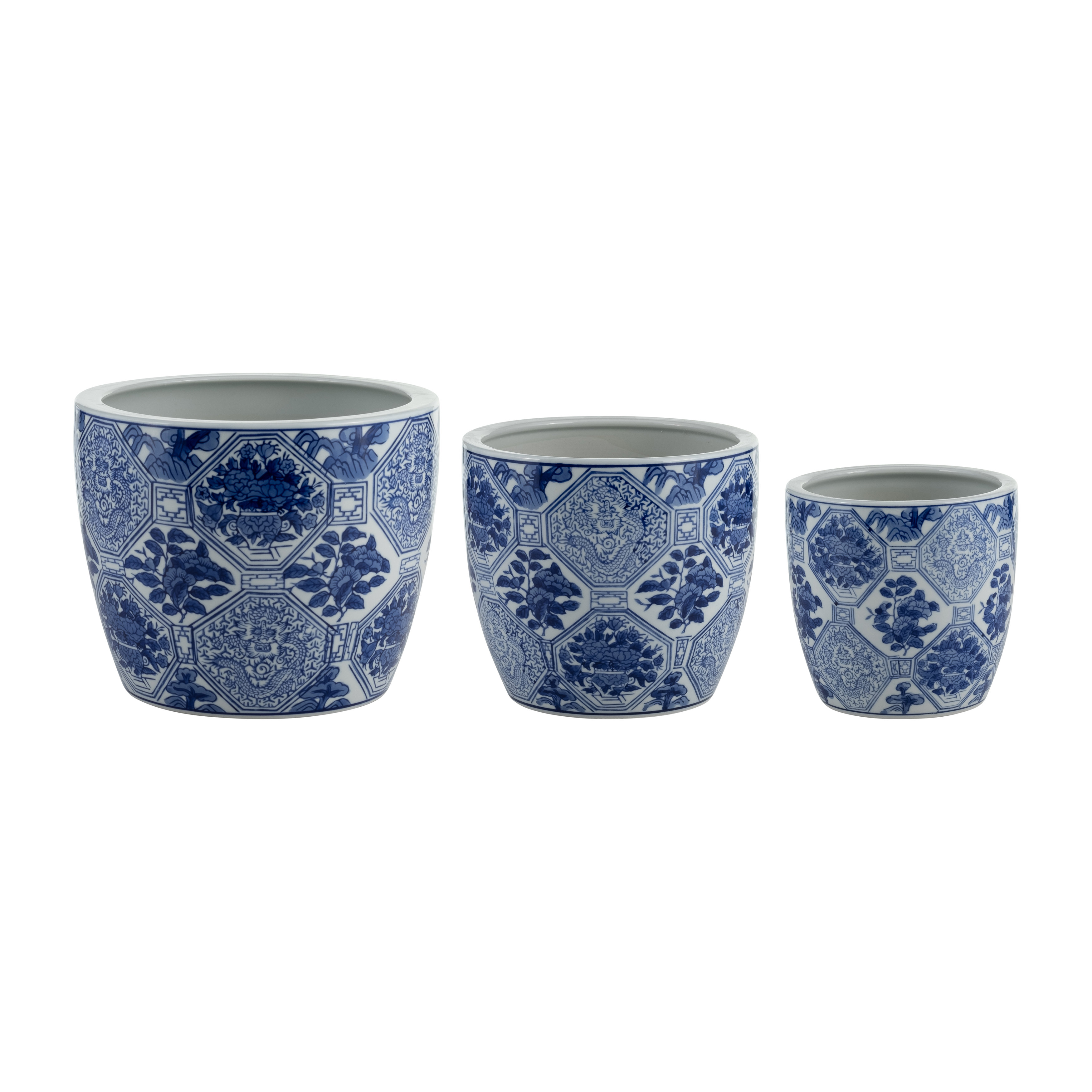 Bungalow Rose Set of 3 Ceramic Planters Contemporary Vintage Style Blue ...
