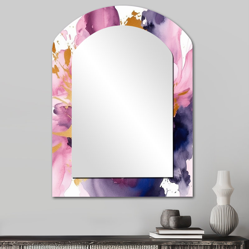 Lemelle mauve et rose Strokes I - grand miroir asymétrique fractal, miroir mural décoratif arche moderne, impression d'art en métal