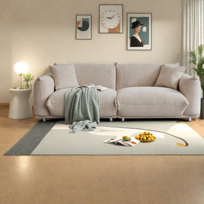 Oversized Loveseat Sofa For Living Room, Sherpa Sofa With Metal Legs, 3 Seater Sofa, Solid Wood Frame Couch With 2 Pillows