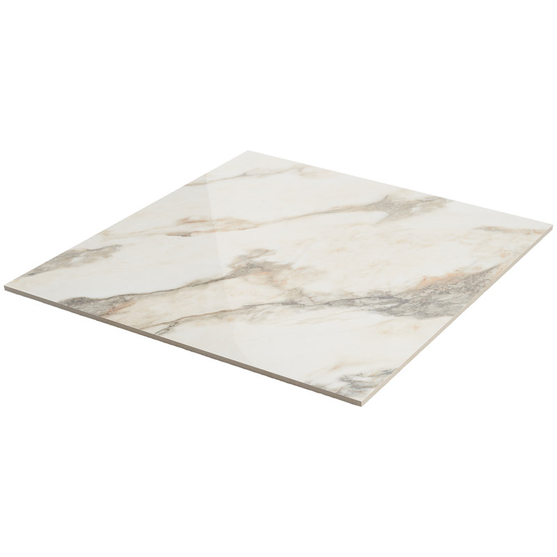 24" x 24" Polished Marble Look Porcelain Floor and Wall Tile (15.5 Sq. Ft. / Case), Calacatta Rustico