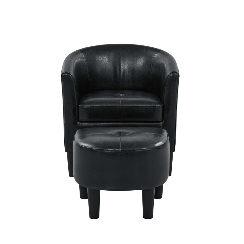 Fauteuil demi-tonneau en cuir synthétique avec repose-pieds, Noir