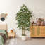 Ficus artificiel de 8 pi dans un pot à fleurs blanc crème, faux banian Real-Touch multi-troncs-1541086537