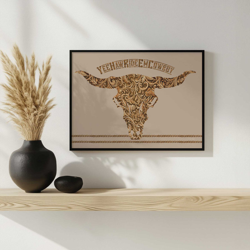 «Yee Haw Ride Em Cowboy» par Cindy Jacobs, reproduction d'art, L 24 po x H 18 po, Argent, Impression encadrée
